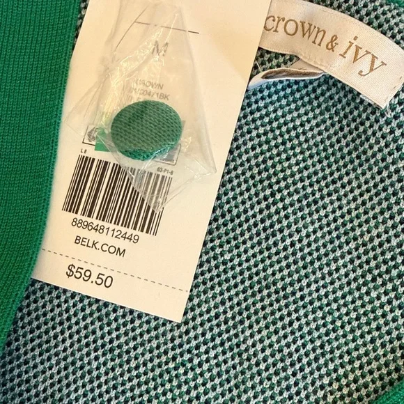 NWT crown & ivy Green, Navy, White Geometric Knit Cardigan - Picture 6 of 9
